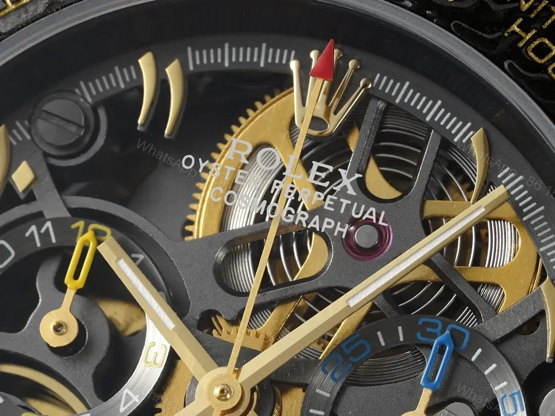 View 4 of Rolex Daytona 40mm Carbon Fiber Skeleton Dial Green Bezel Brown Strap Watch RLX-DAY-CARBON-40-GRN-BRN