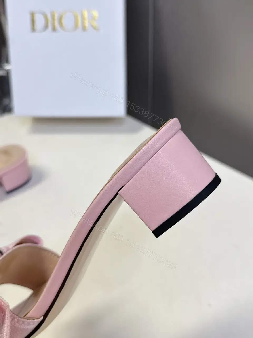 View 10 of Pink Leather Slide Sandals Dior Ribbon Bow Modern Glam Comfort Block Heel Sandal