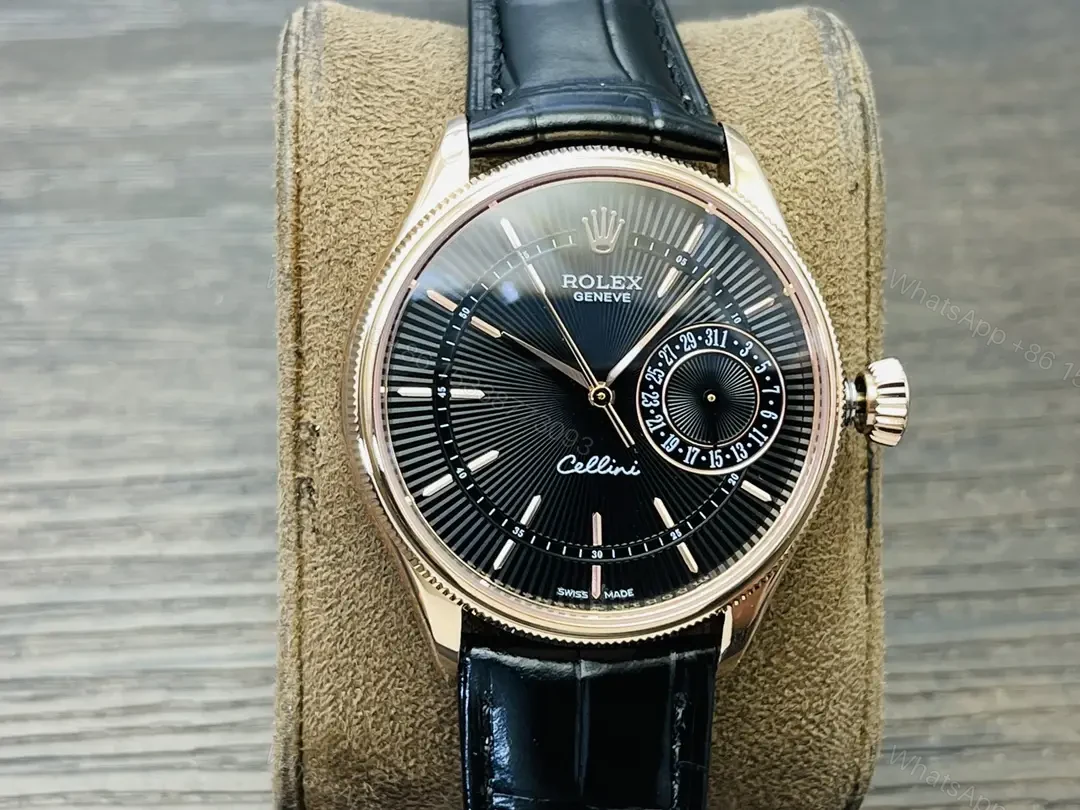 Rolex Cellini Date 50515 39mm Everose Black Alligator Strap Watch 50515-0011 — view 1