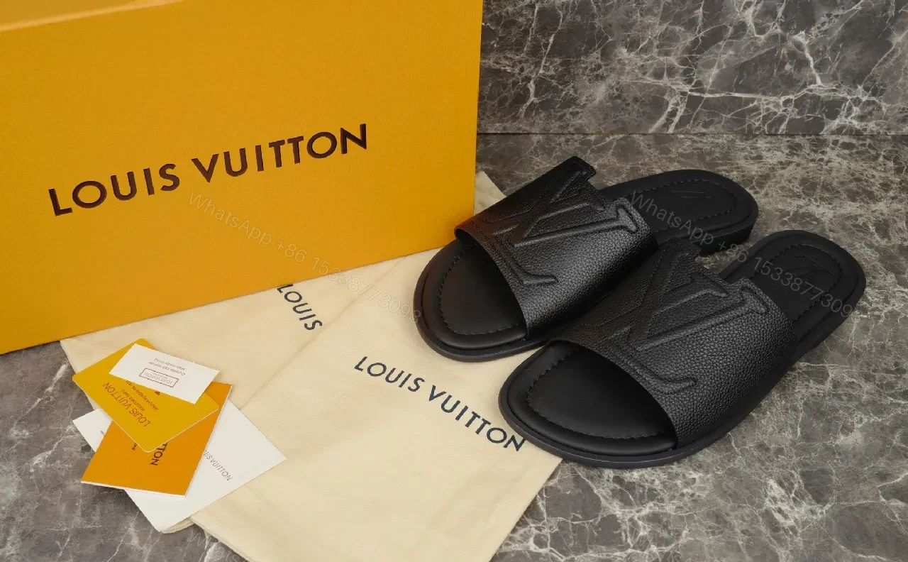 Bold Leather Slides with Monogram Texture – Everyday Luxury — view 1