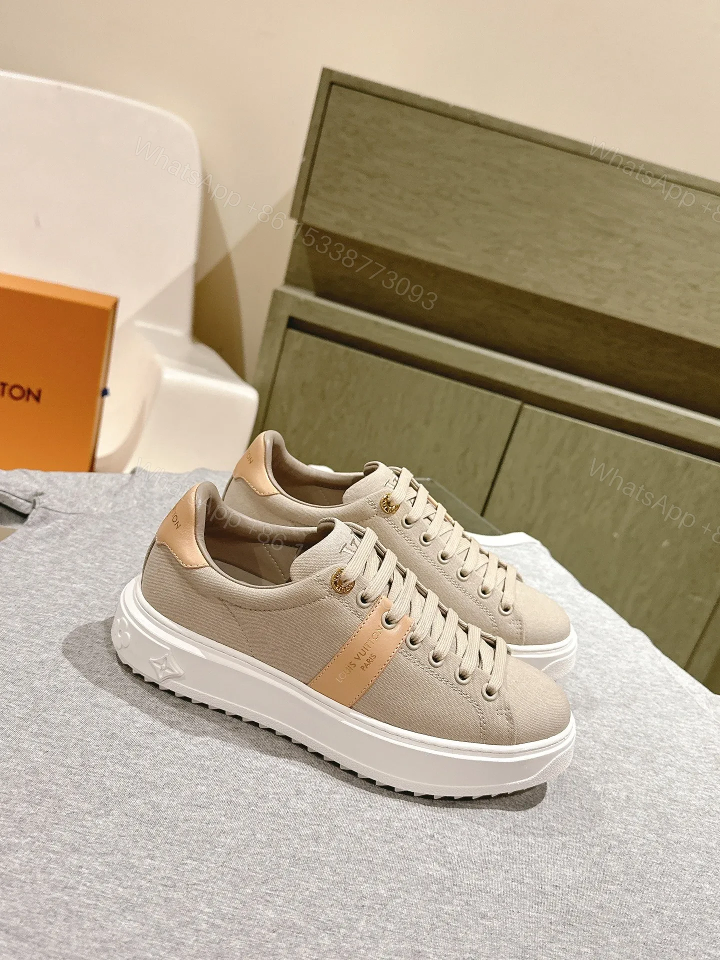View 3 of LV Women Beige Canvas Sneakers