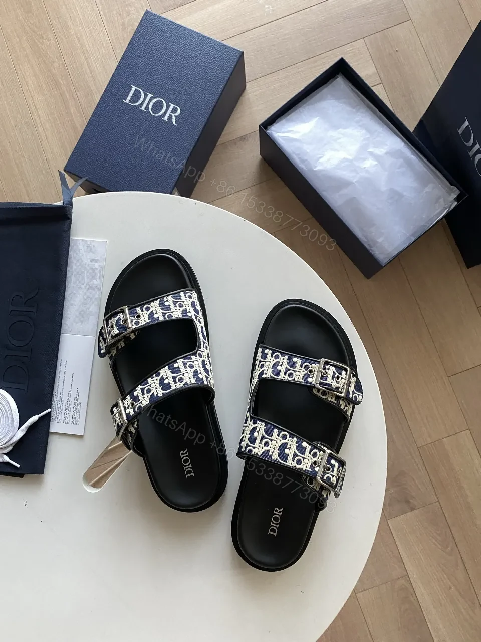 View 5 of Black Monogram Straps Sandals, Leather-Trim, Luxe Casual Comfort