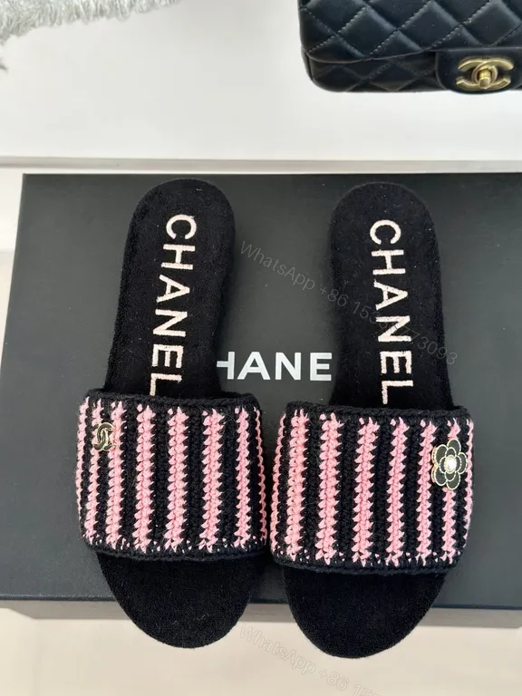 View 3 of BouclÃ© Stripe Chanel-Inspired Slip-Ons: Luxe Comfort Slides