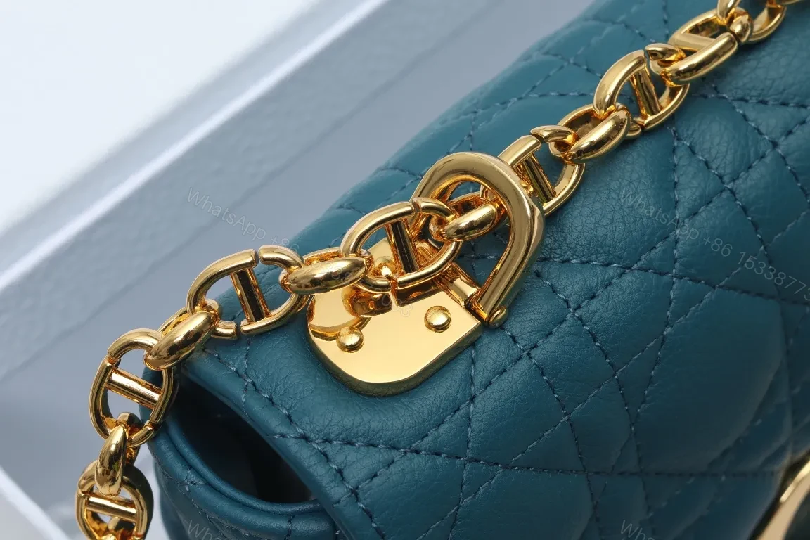 View 8 of Teal Quilted Chain-Accent Bag in Structured Canvas