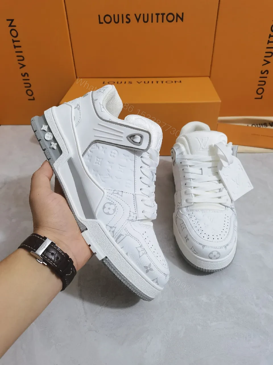 View 6 of Monochrome Leather High-Top Sneakers with Luxe Detailing
