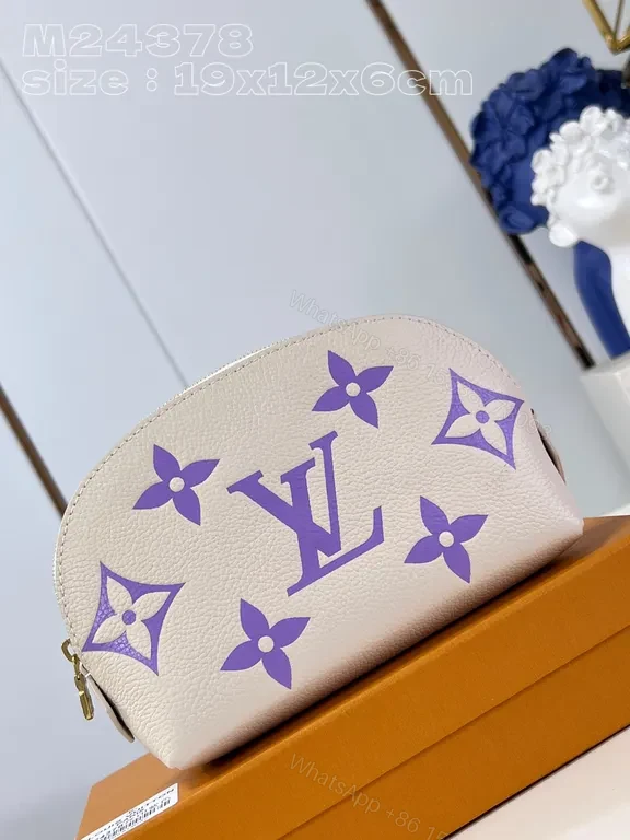 View 3 of Designer Monogram Pouch: Cream Pebble-Grain, Lavender LV-Inspired, Compact Luxury