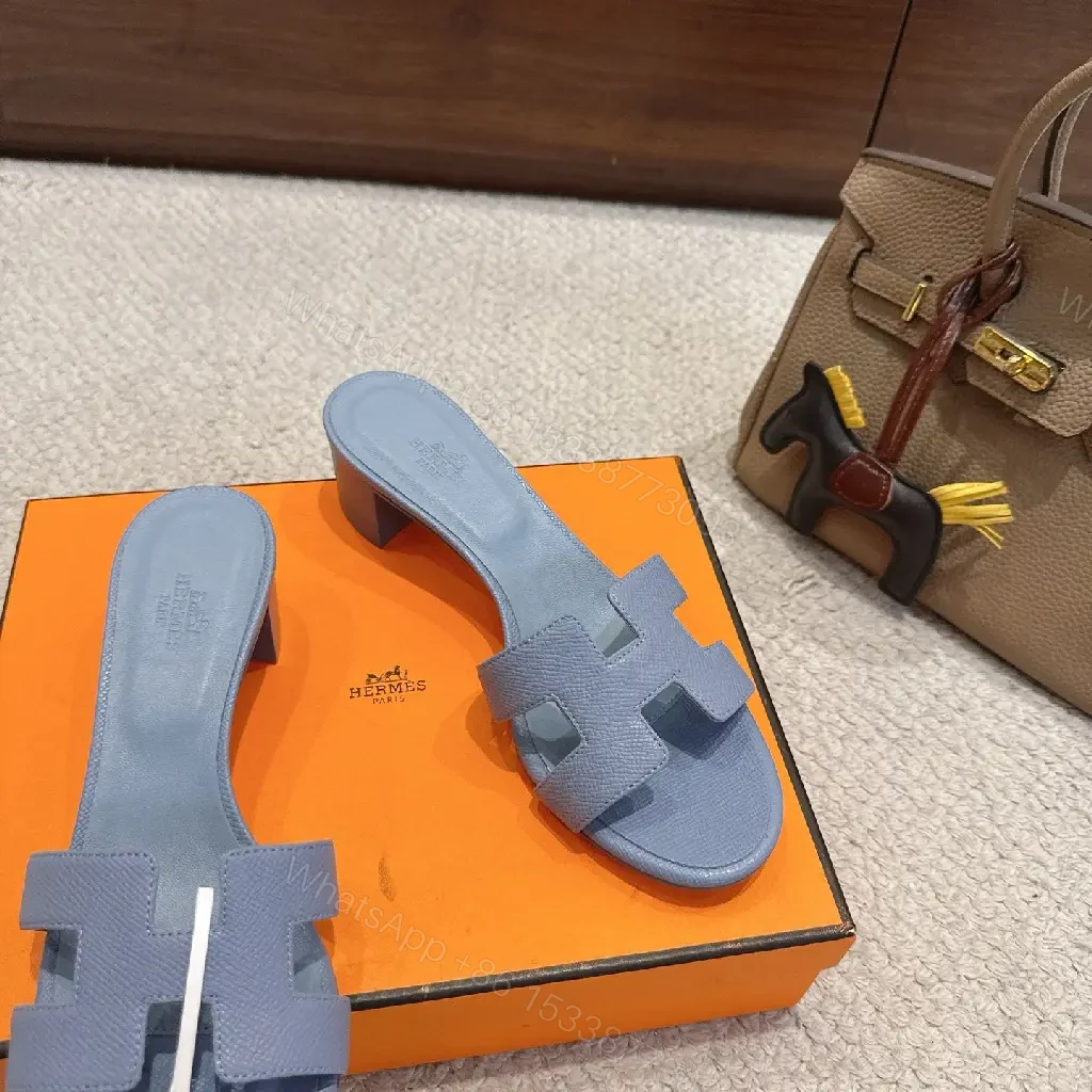 View 6 of Blue Leather Canvas? Hermès Style Iconic X-strap Sandals