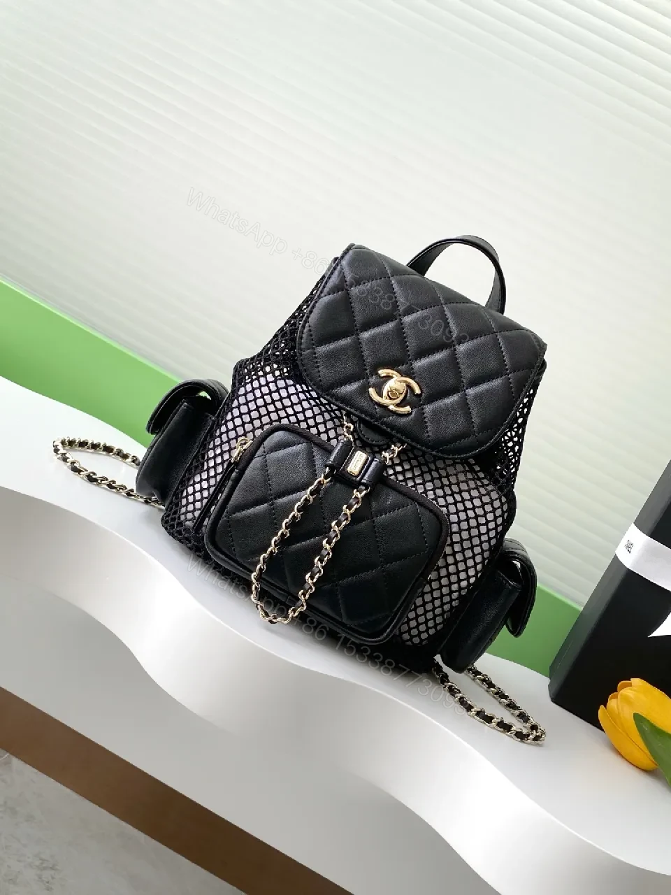 Black Quilted Mesh Backpack - Luxury Everyday Carry — view 1