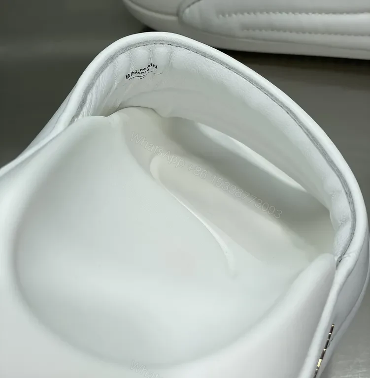 View 8 of White Balmain Leather Slides â€“ Contoured Comfort Slip-Ons