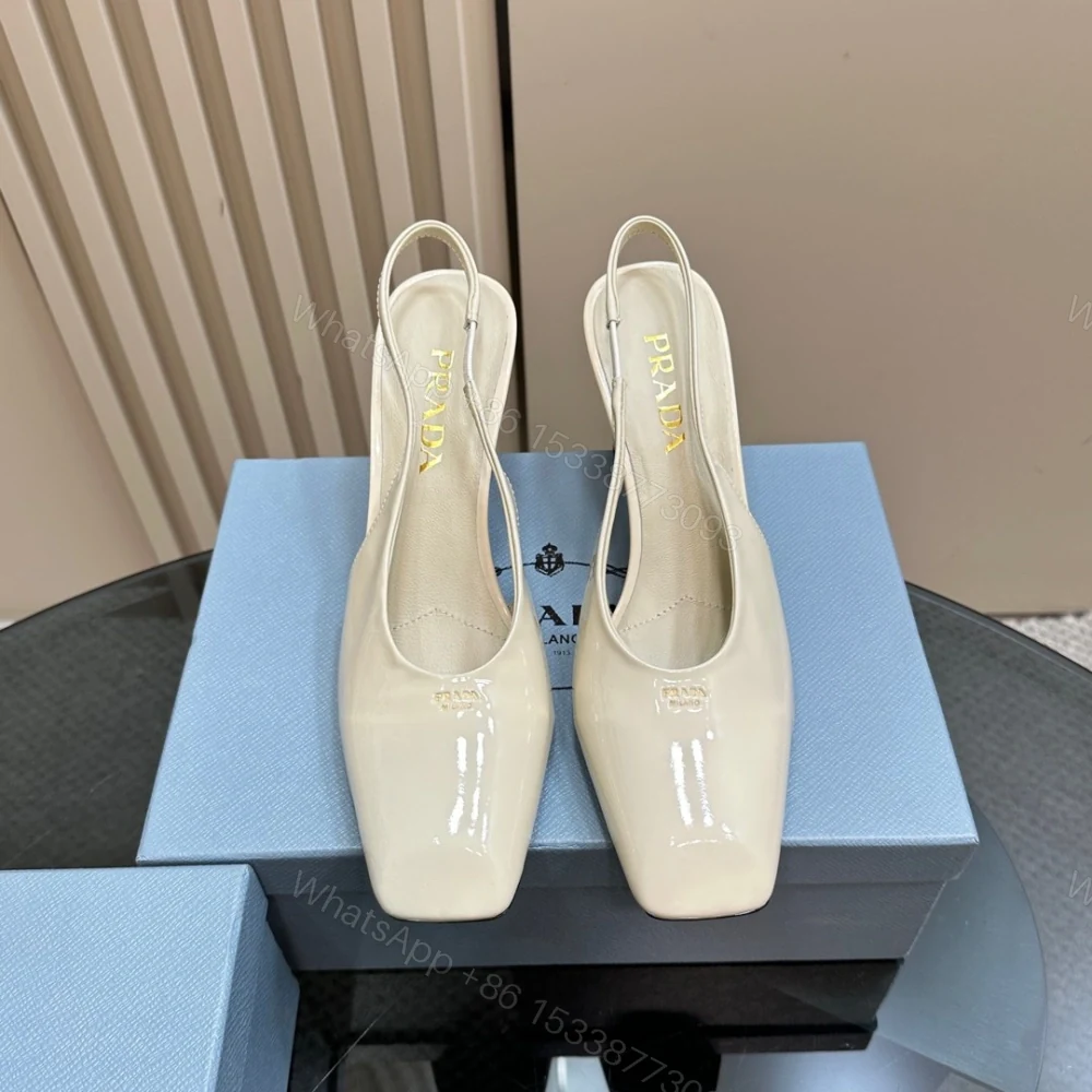 View 2 of 高仿Prada*1I838B方頭粗踭露跟鞋8.5CM漆皮白色免檢版