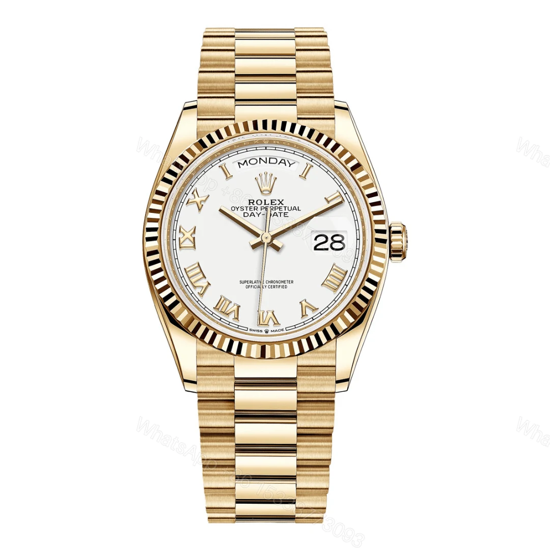 Rolex Day-Date 36 Yellow Gold White Roman Dial Replica — view 1