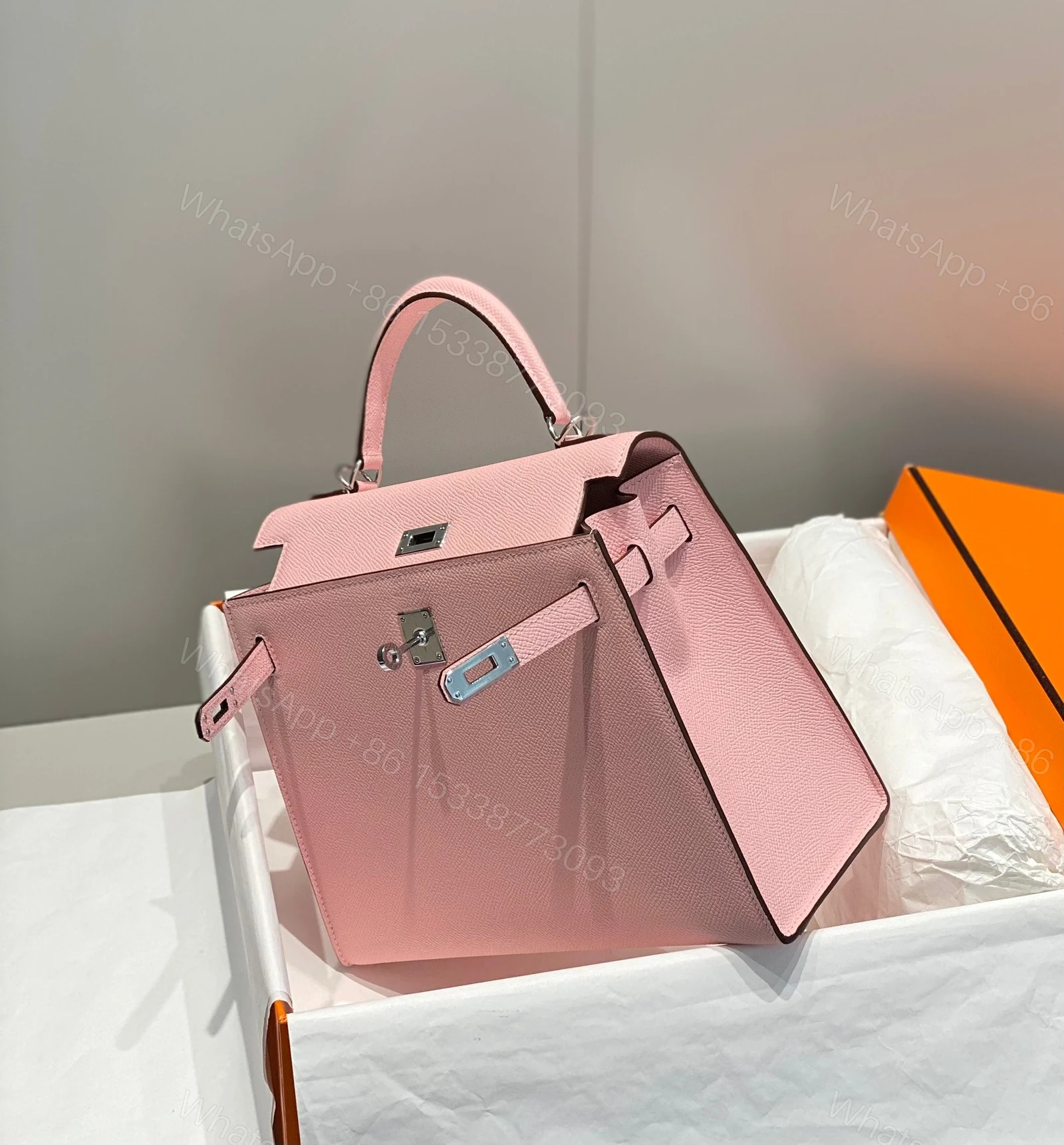 View 2 of KELLY 25CM IN ROSE SAKURA EPSOM SILVER HARDWARE