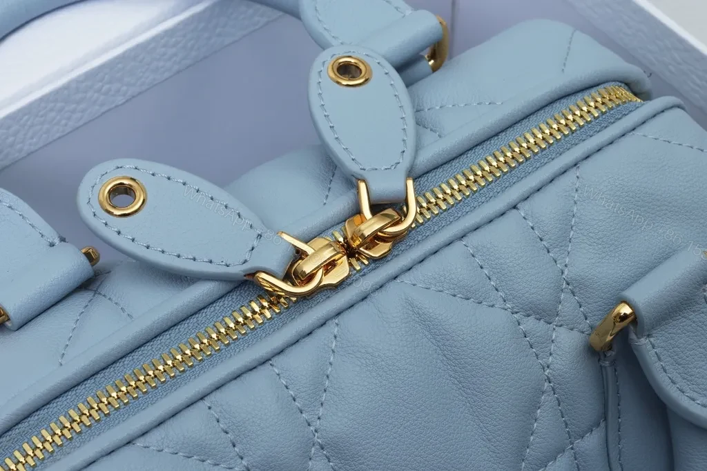 View 9 of Soft Blue Quilted Mini Satchel - Dior-Inspired Luxury Bag