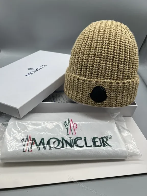 View 9 of Cream Wool-Beam Beanie: Minimalist Luxury Moncler Knit Cap