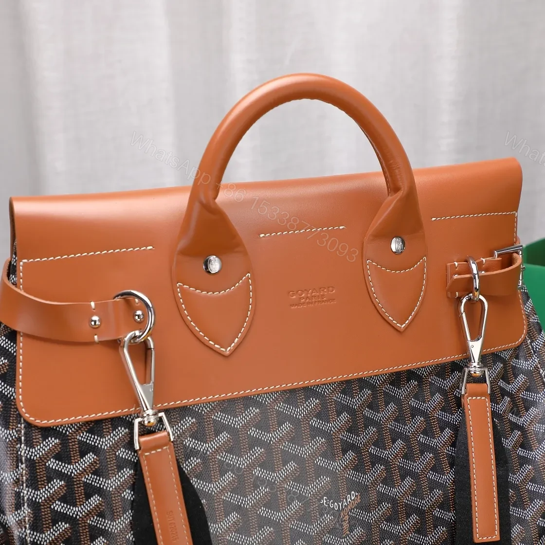 View 8 of Goyard Black Goyardine & Brown Leather Steamer Bag