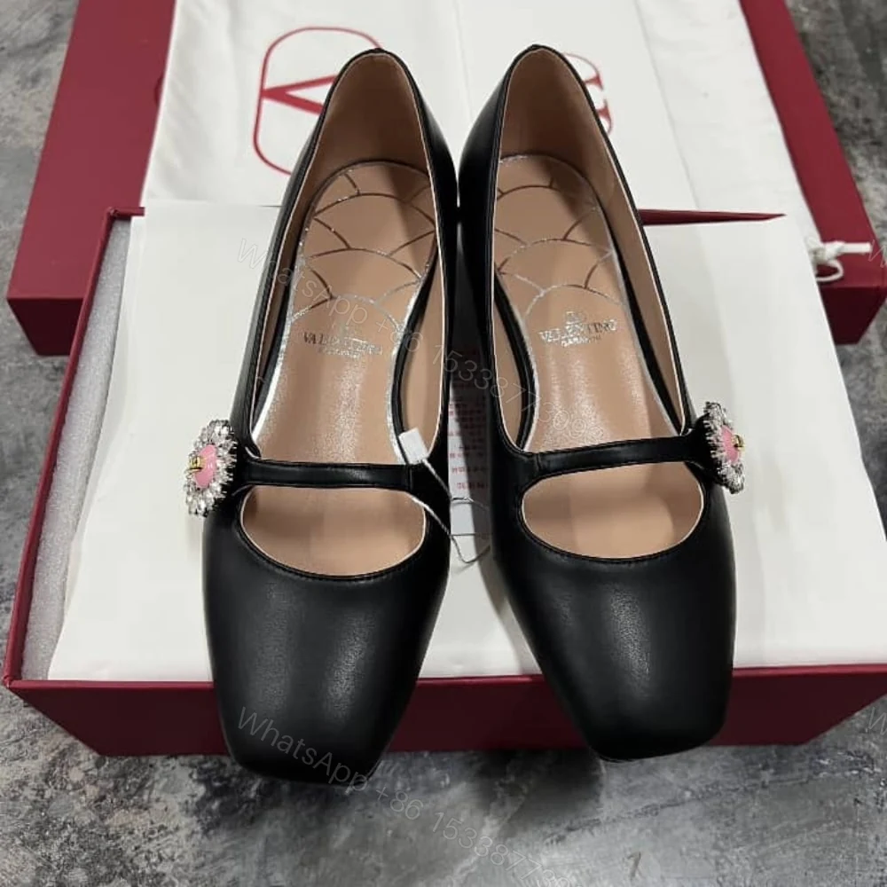 View 2 of VALENTINO MARY JANE PRESHOES BALLERINA IN KIDSKIN WITH JEWEL BUTTON BLACK 6W2S0LL7DHS 9TJ