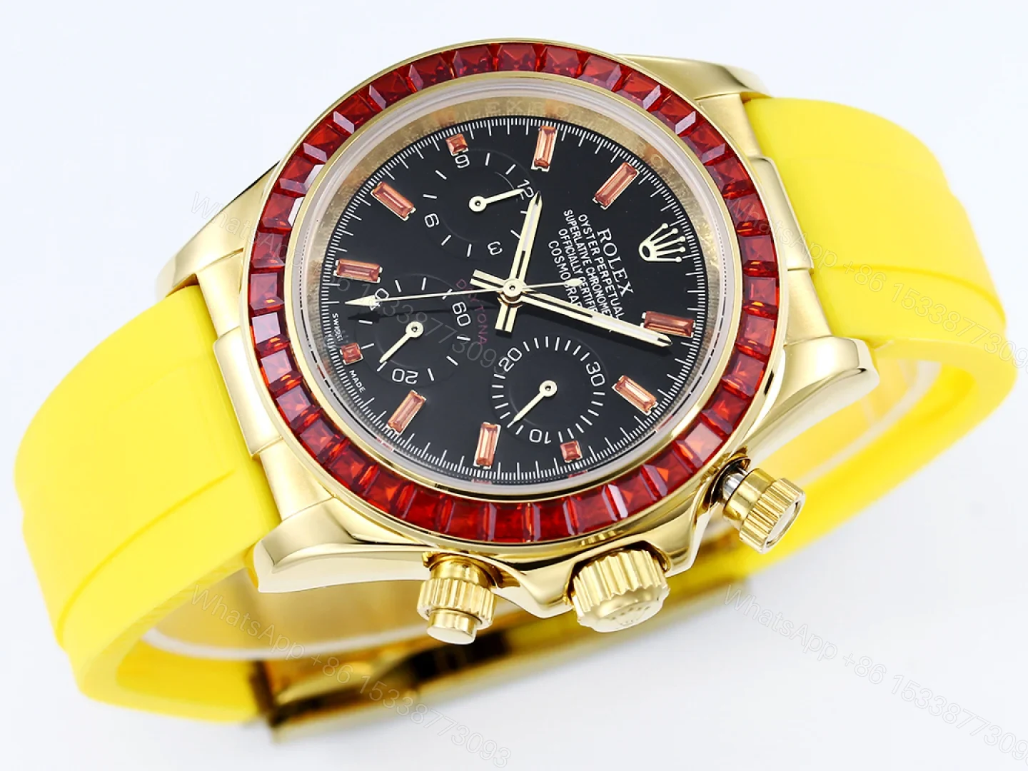 View 5 of Rolex Daytona Ruby Yellow Strap Replica 43MM Exclusive Gold Case Edition RG-ROLEX-DAYTONA-RUBY-YELLOW-43