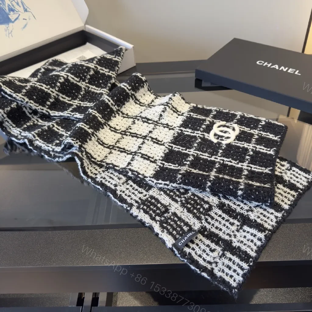 View 6 of Black & White Tweed Scarf: Luxe Knit, Signature Texture, Unisex Accessory