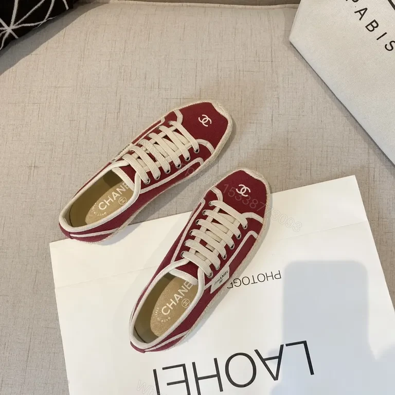 View 5 of Burgundy Chanel-Inspired Espadrille-Low Sneakers, Luxe Casual