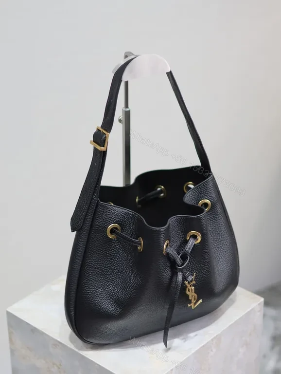 View 9 of Compact Luxe Drawstring Bag with Gold-YSL Monogram