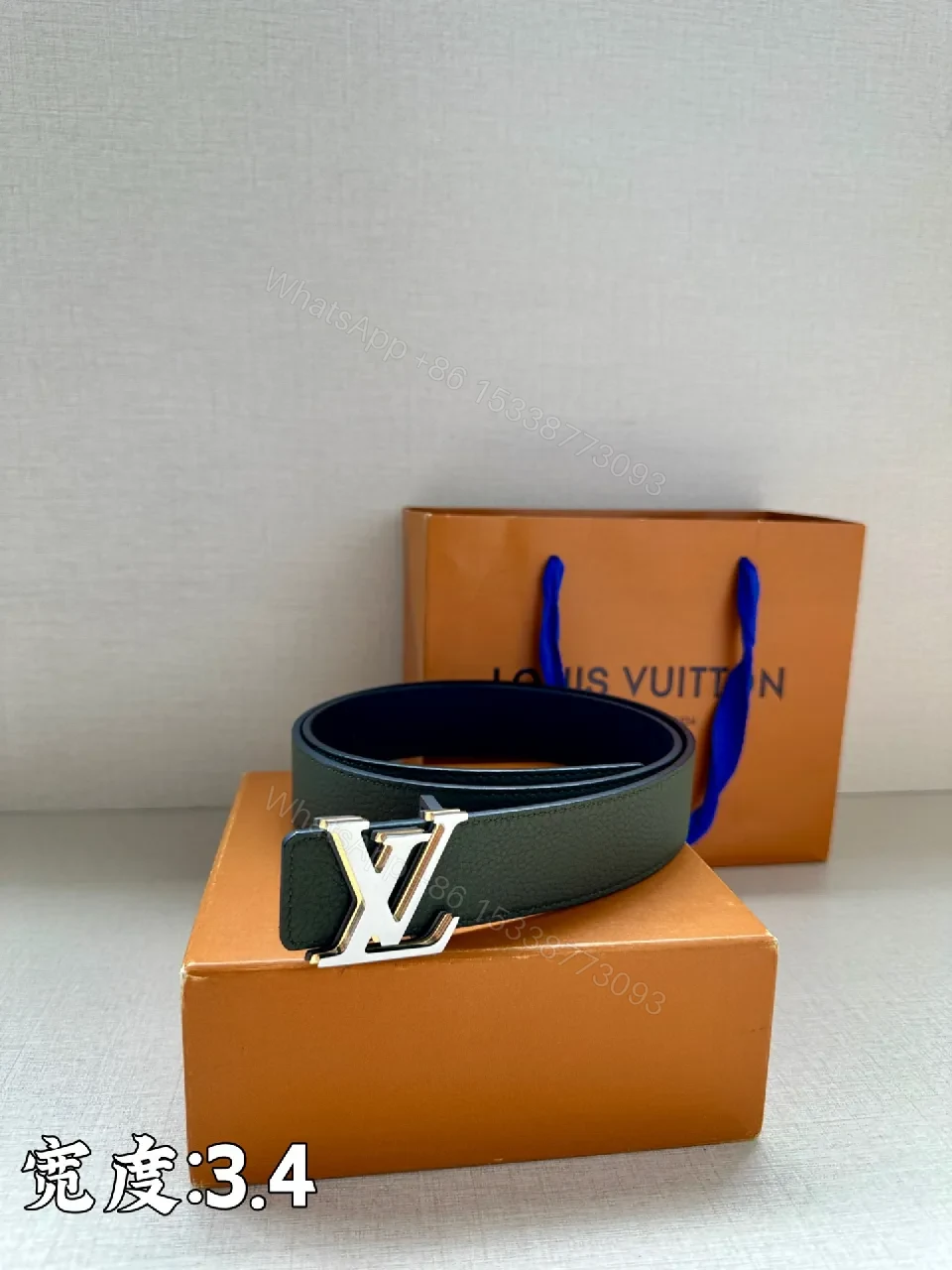 View 3 of Lux Black Pebbled Leather Belt with Iconic Buckle