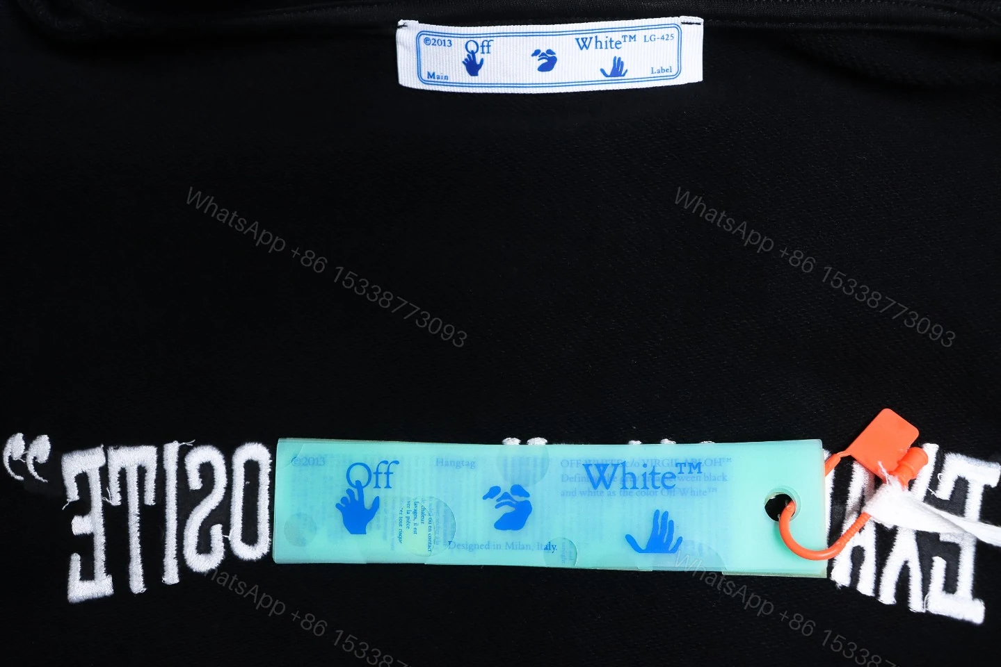 View 8 of Off-White Blue Embroidered Hoodie Letter Hoodie