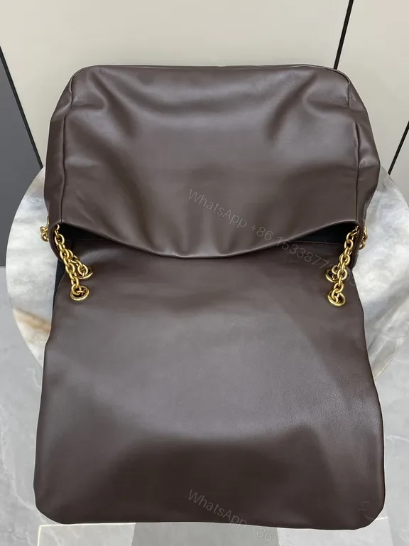 View 6 of Rich Espresso Leather Crossbody â€” Quilted, YSL-Style Gold Chain Bag