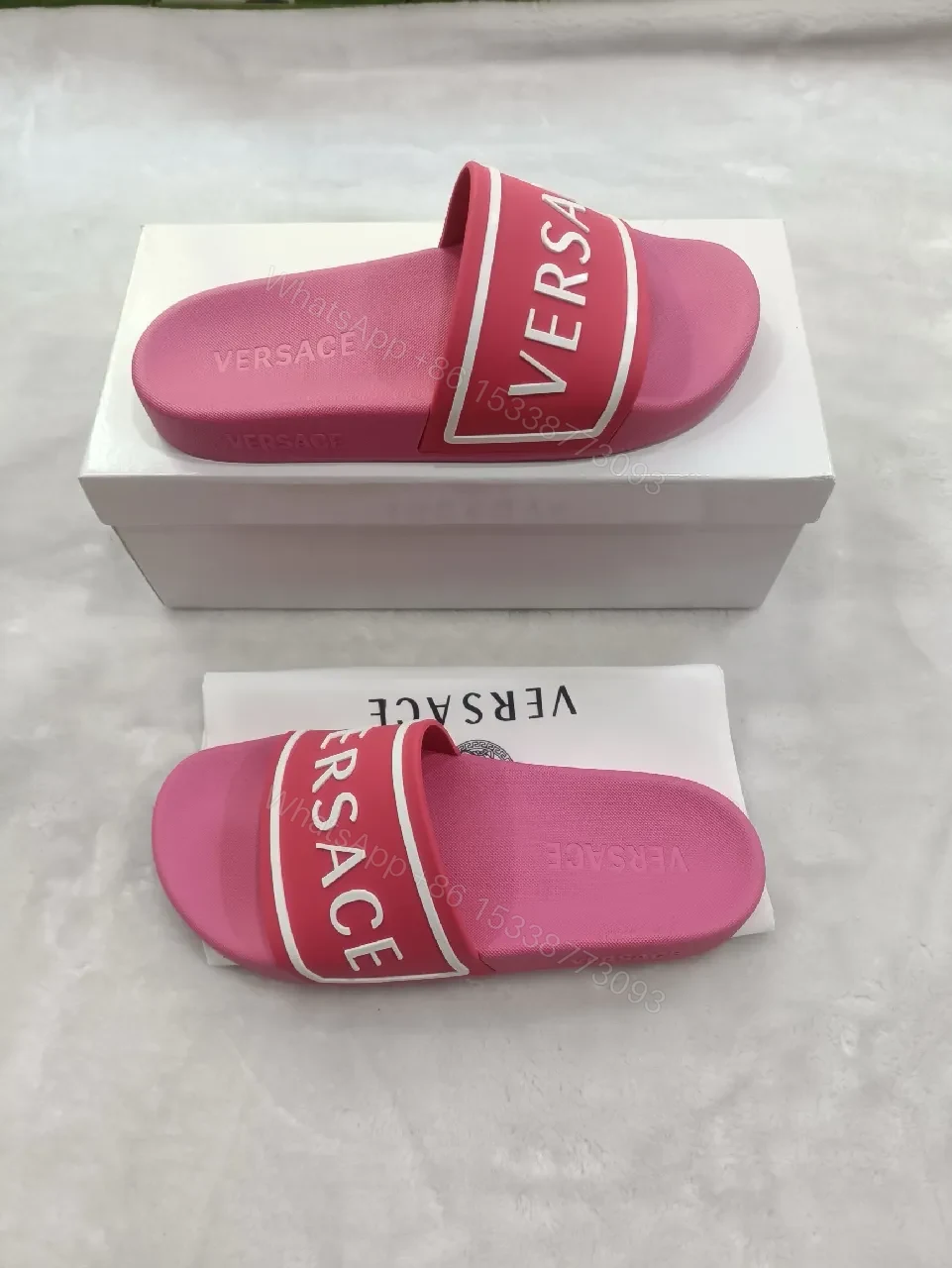 Pink Synthetic Slide, Cushioned Strap, Flat Footer — view 1