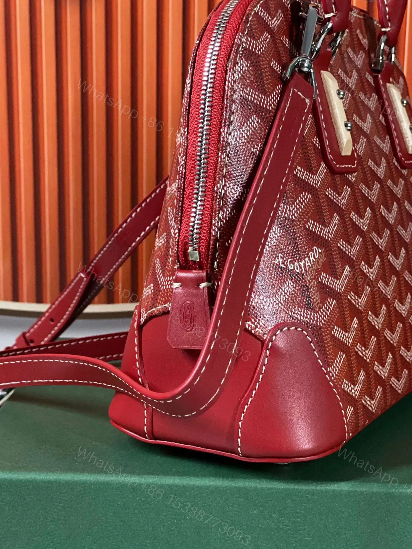 View 2 of Goyard Alma Vedome Red Super Quality Handbag With Fabric Wrapped Leather Strap 24cm