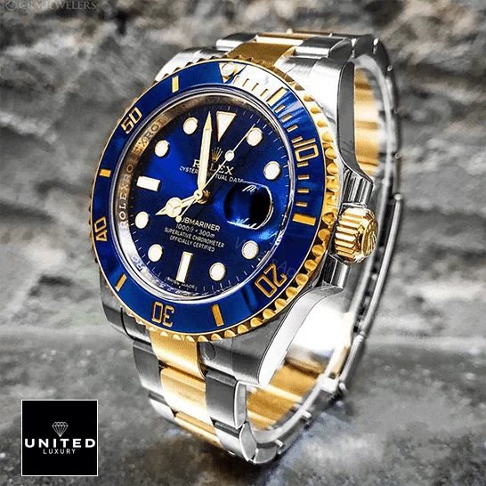 View 9 of Rolex Submariner Date Two Tone Blue Dial 16613 Replica