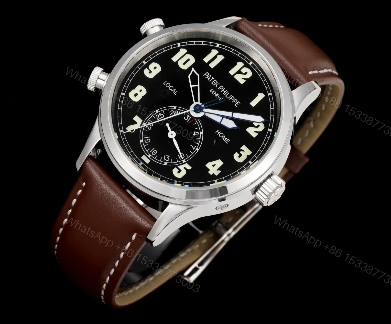 View 3 of Patek Philippe Calatrava Pilot Travel Time 42mm Leather Strap Premium Edition 5524G-001