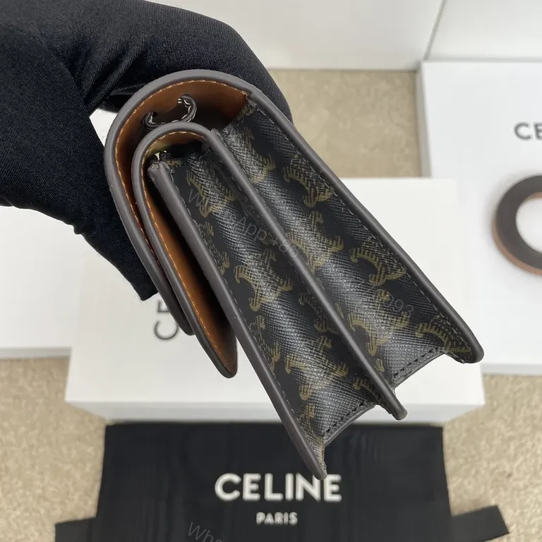 View 2 of Celine Monogram Wallet: Tan Leather, Compact, Gold Accents