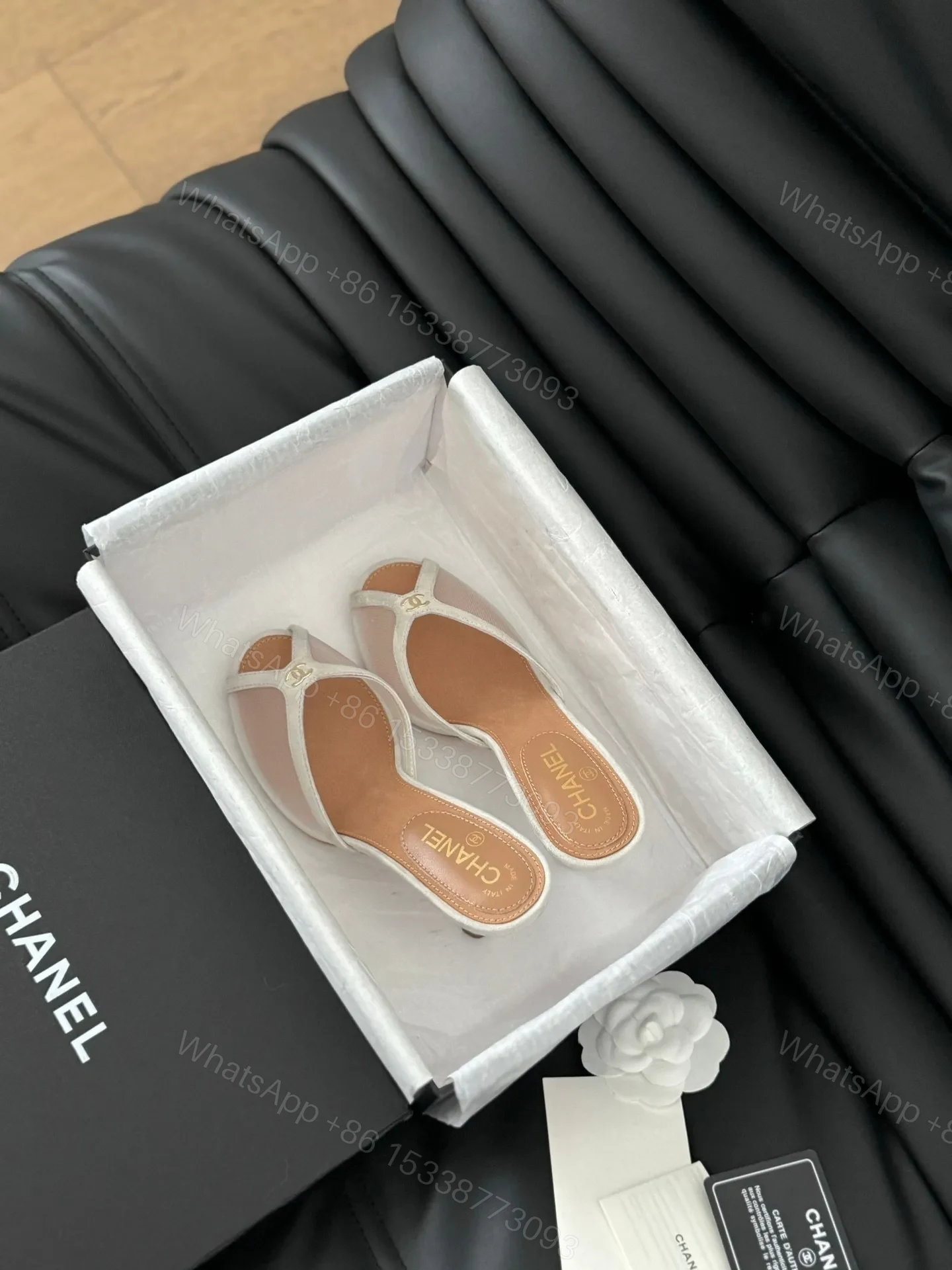 Chanel Women Beige Mesh And Leather Mules — view 1
