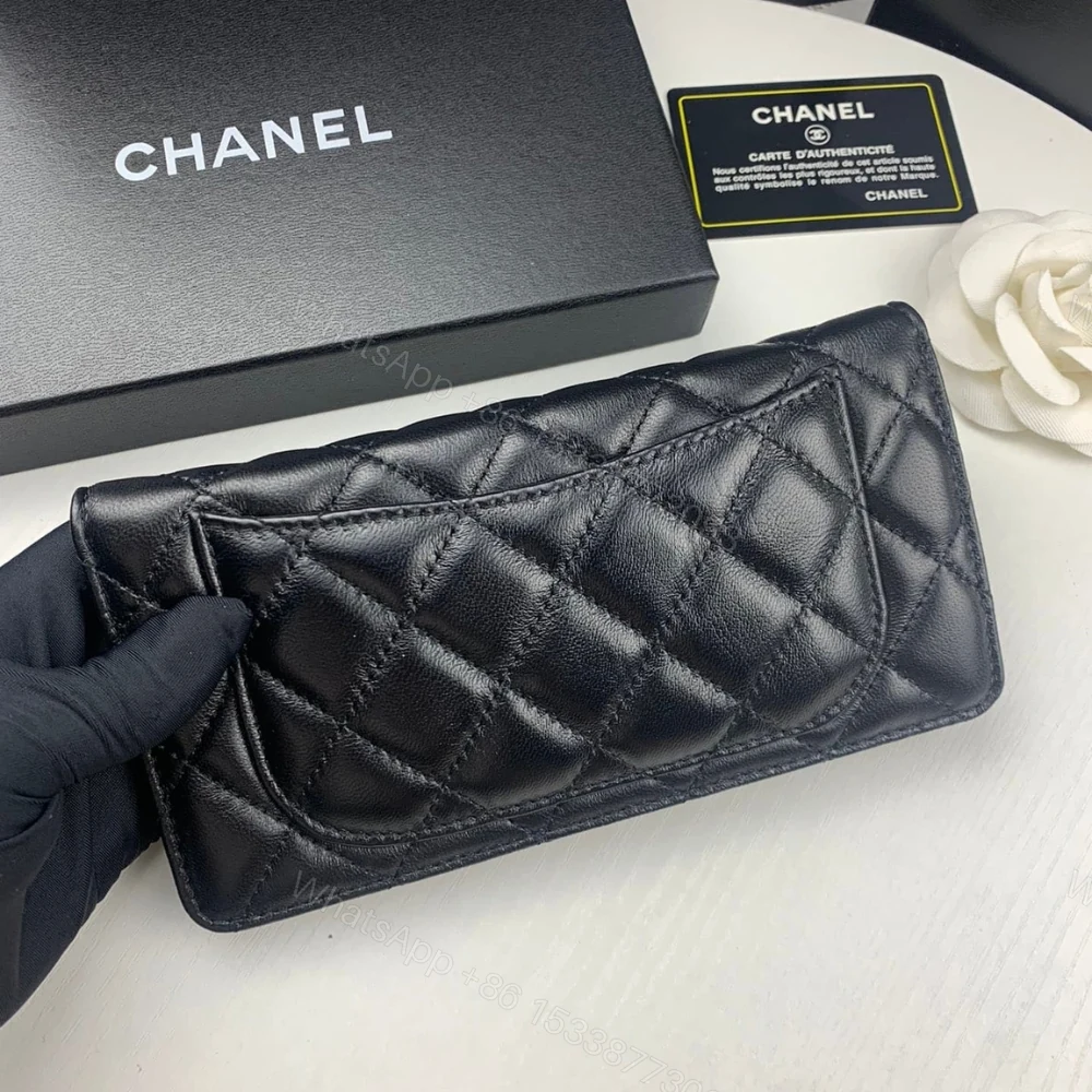 View 4 of Chanel Black Quilted Classic Long Flap With Silver Hardware Wallet 19.5Cm