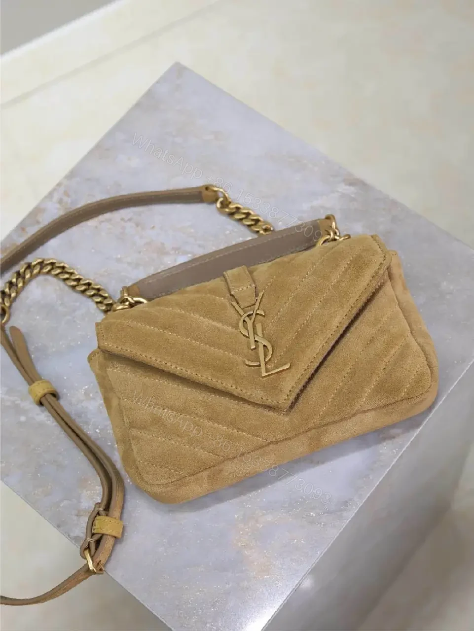 View 6 of Warm Taupe Quilted Mini Bag with Luxe Hardware, Envelope Flap