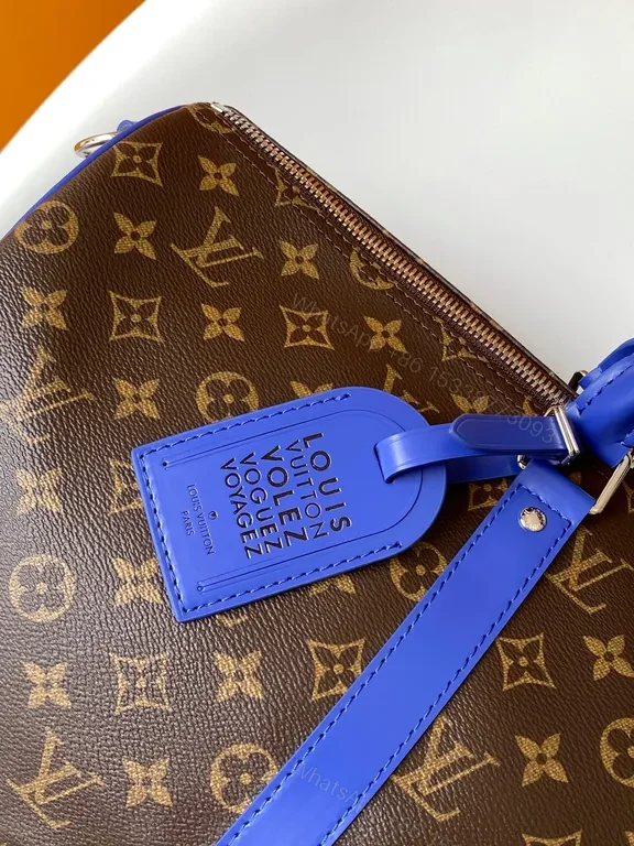 View 9 of Bold Monogram Weekend Bag: Electric Blue Straps, Luxe Travel
