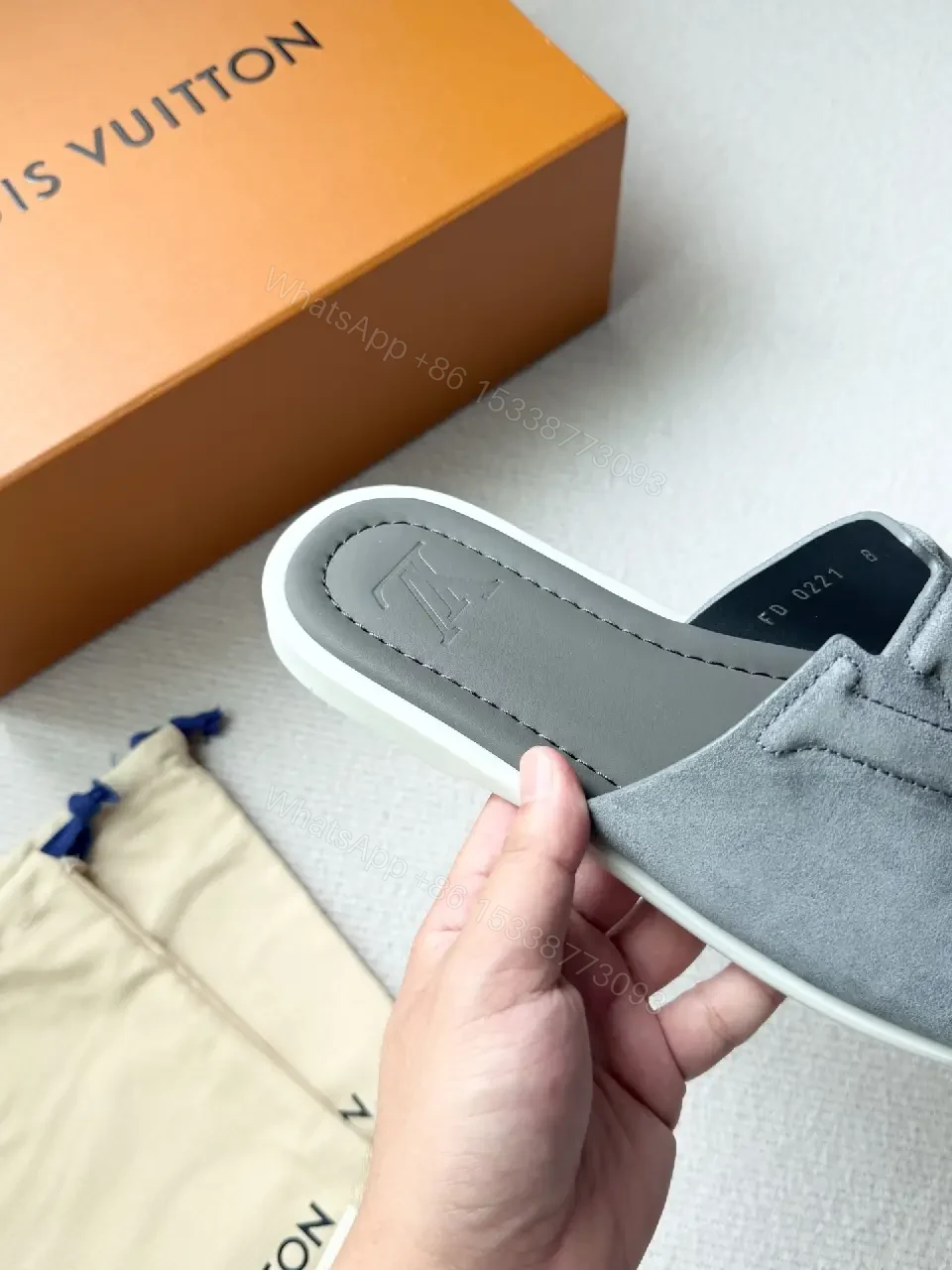 View 5 of Suede Slip-On Sandal with Subtle LV Motif—All-Day Comfort