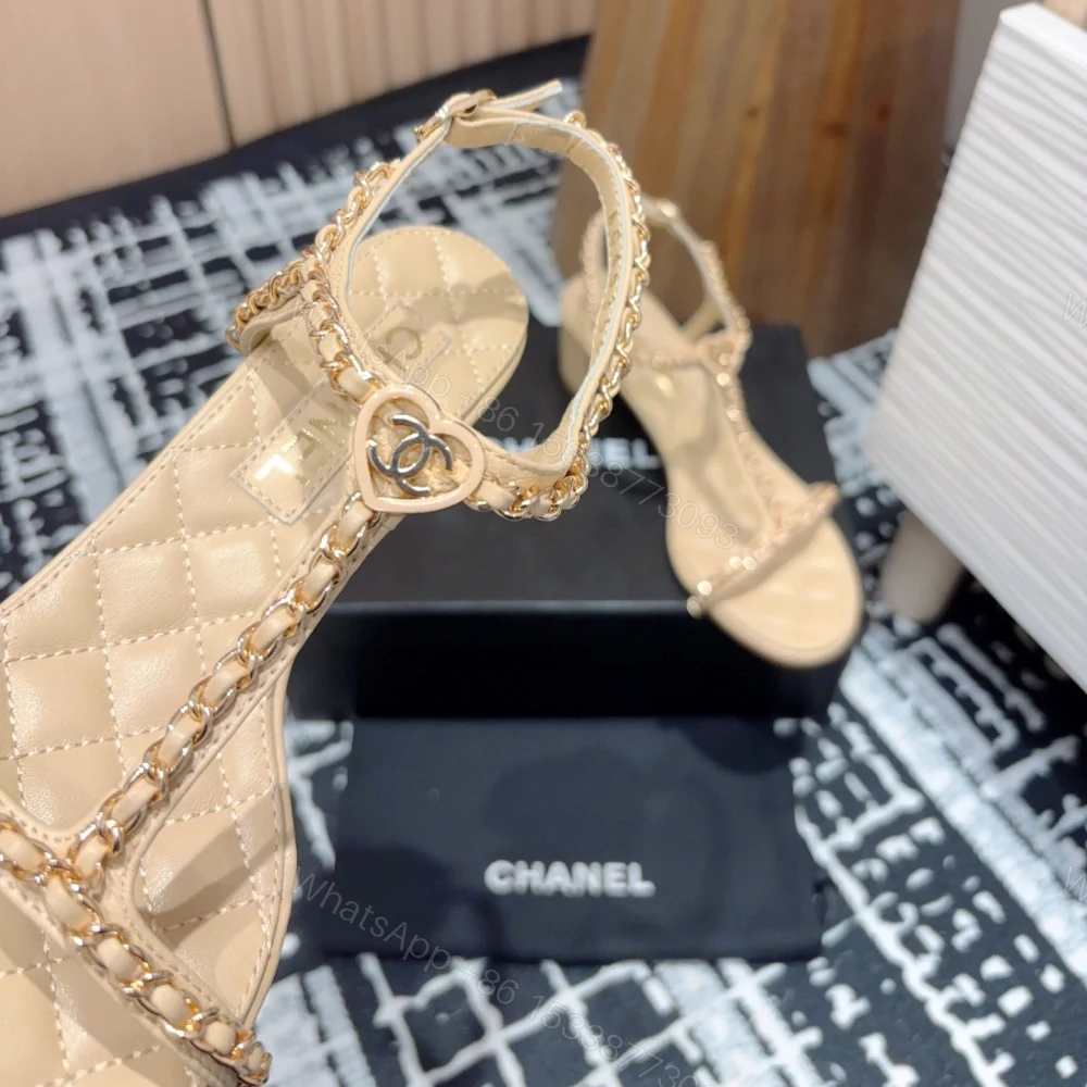View 4 of 高仿Chanel*25C系列G36122B小羊皮中踭涼鞋米黃5CM免檢版
