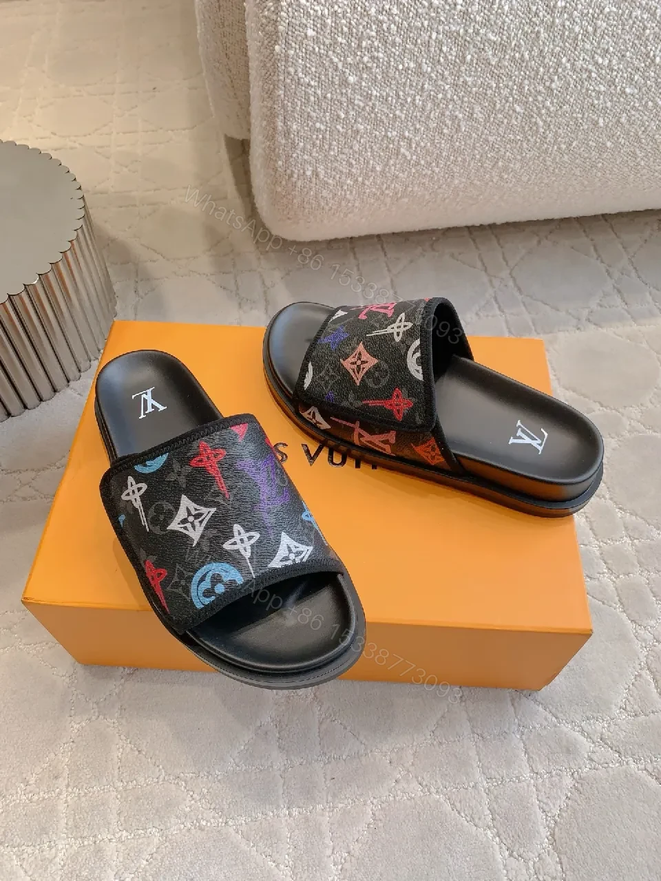 View 4 of Bold Canvas Monogram Slides — Stride-Ready Comfort
