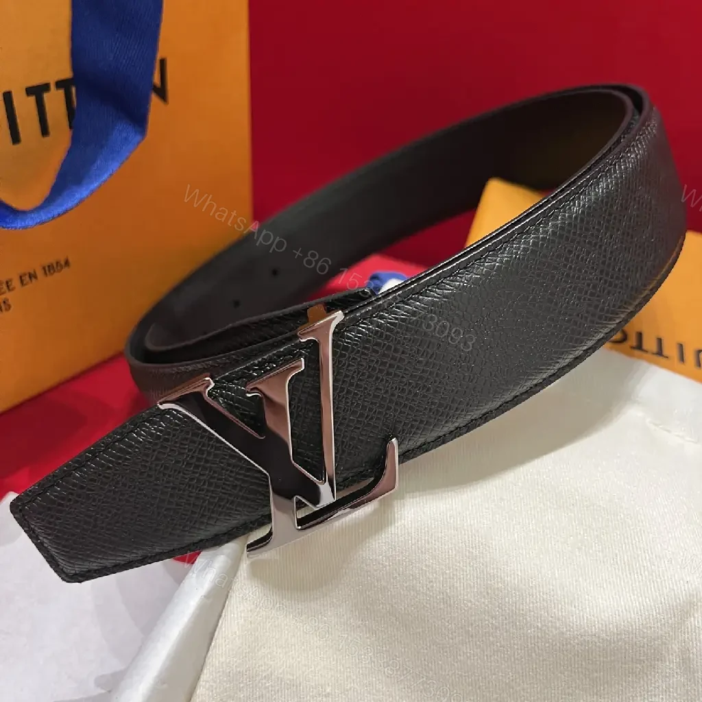 View 9 of Black Pebbled Leather Belt with LV Buckle, Classic Style