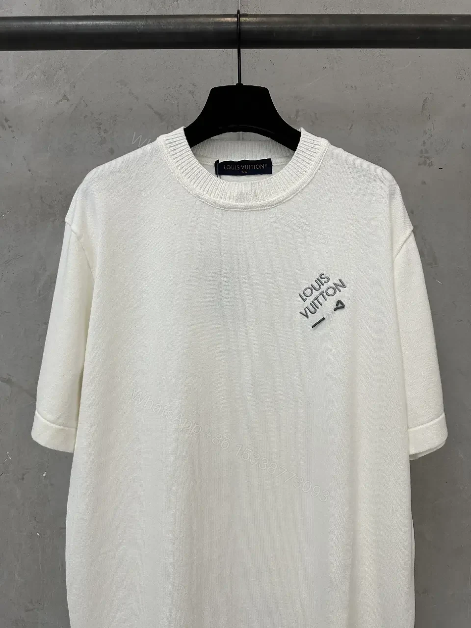 View 4 of White Cotton Oversized Tee with Diagonal LV Logo Shirt