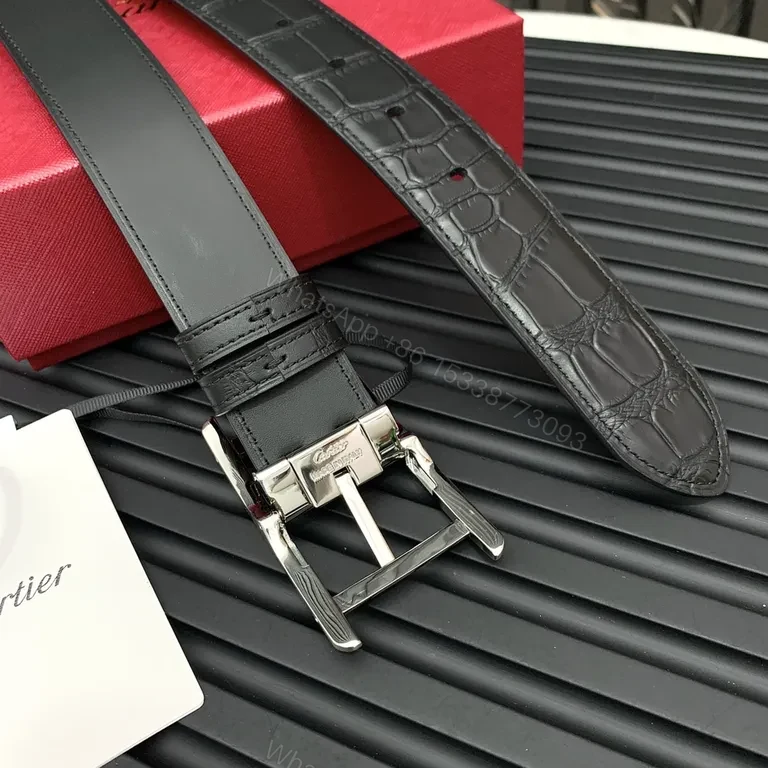 View 4 of Luxury Alligator-Effect Leather Belt with Stainless Buckle