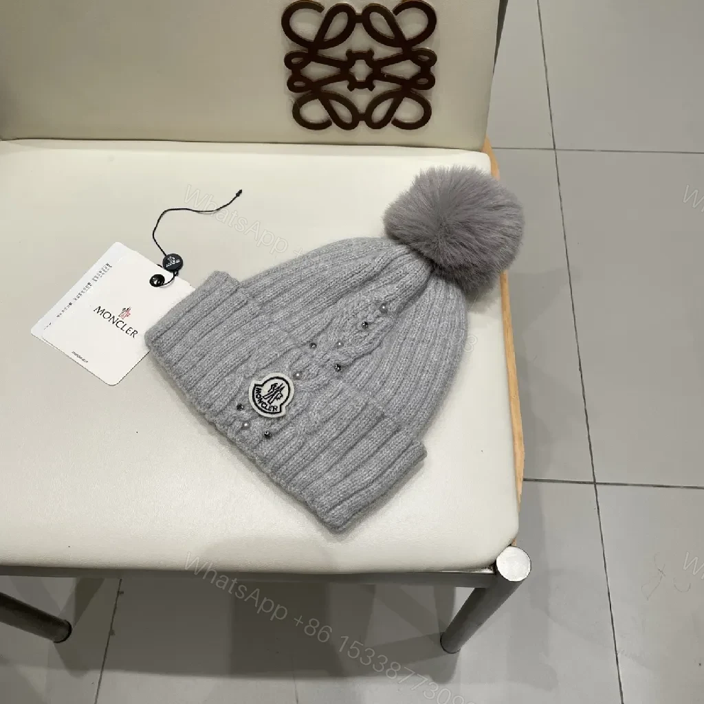 View 4 of Cozy Knit Beanie with Pom Pom—Gray, Acrylic/Wool, Modern Luxe, Plush Warmth, Beanie