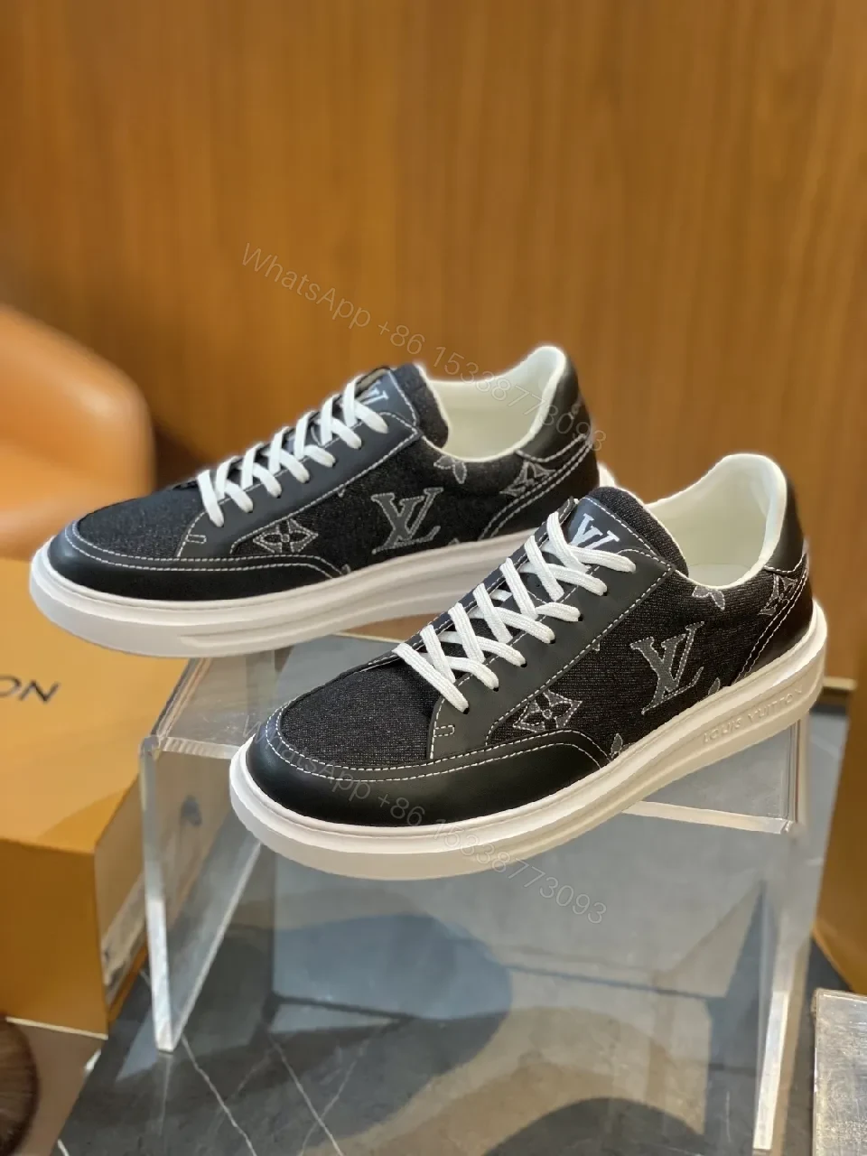 View 9 of Denim Monogram High-Top Sneaker: Subtle Luxe Comfort