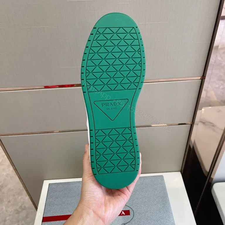 View 3 of Prada Green-White Leather Sneakers: Luxury Everyday Comfort