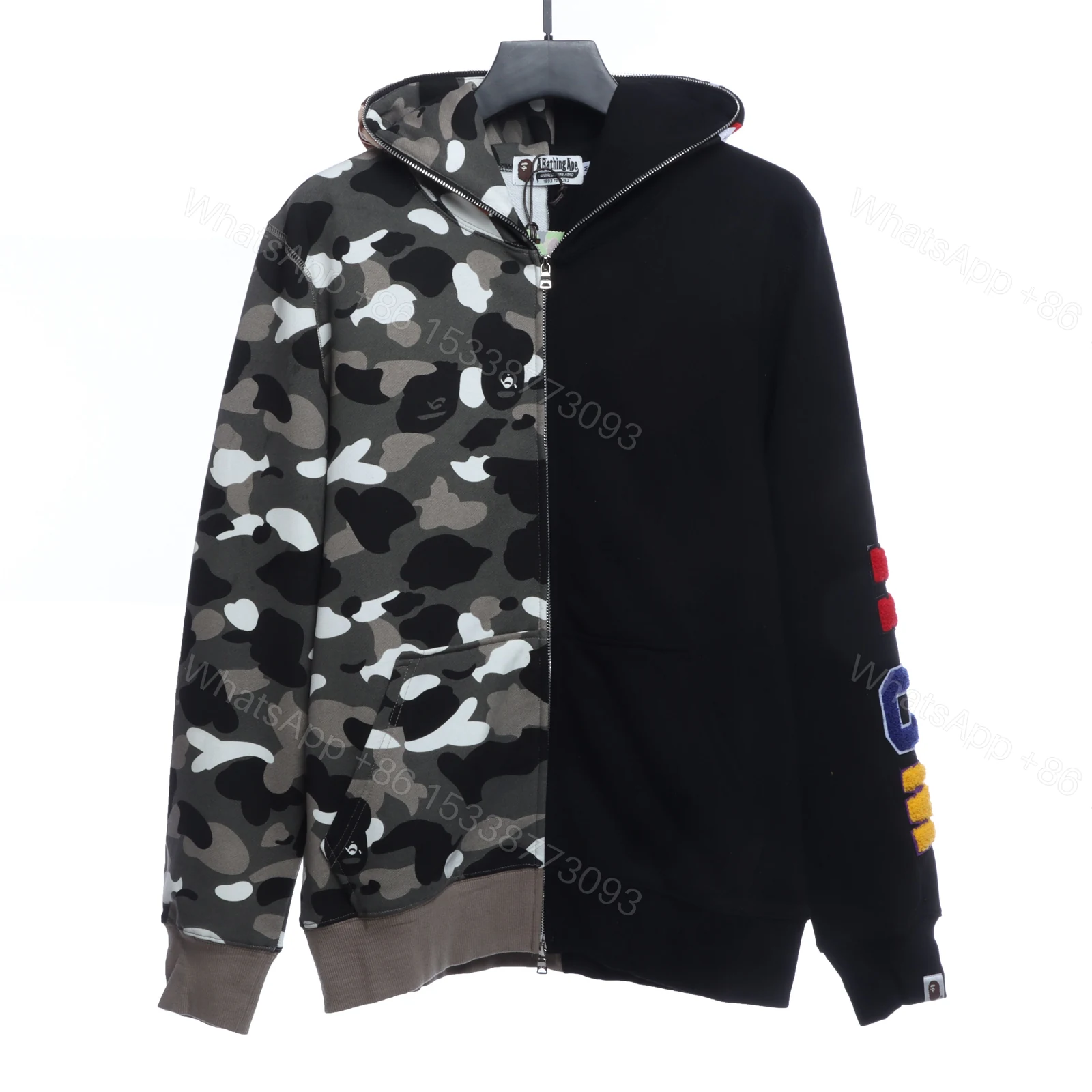 View 7 of BAPE patchwork camouflage hoodie