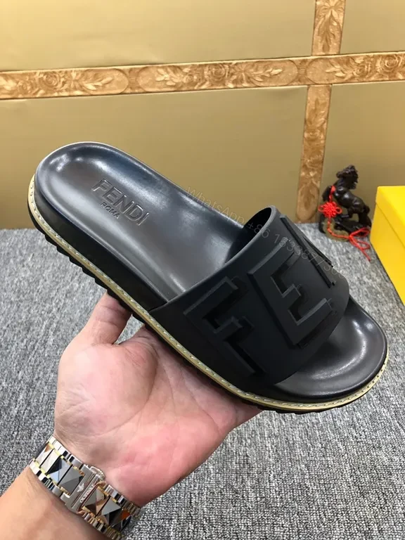 Bold Minimalist Slides with Signature Fendi Touch - Black Leather Slide — view 4
