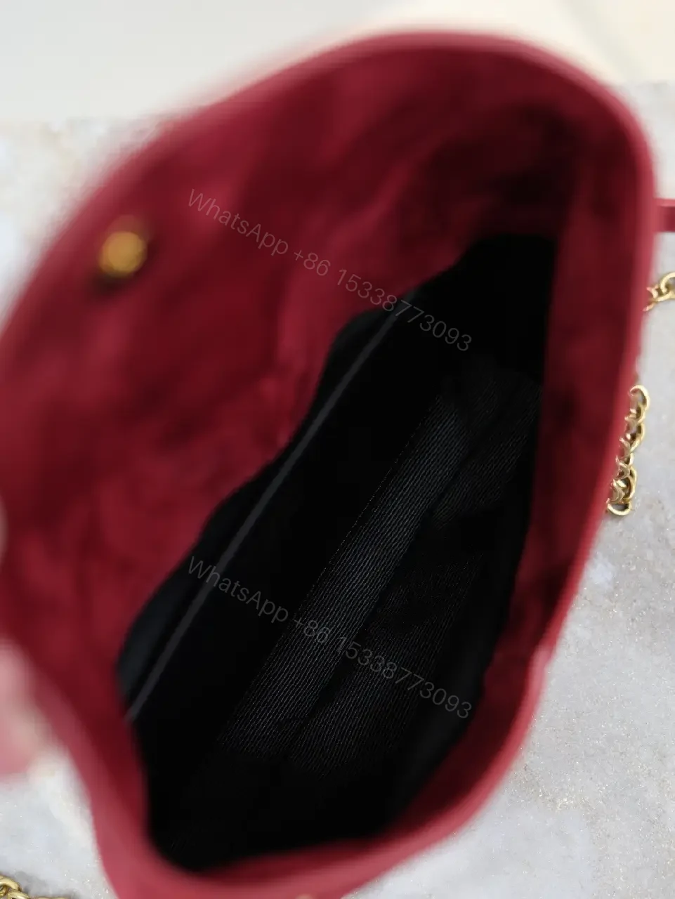 View 2 of Red Velvet Clutch with Gold-Tone Envelope Charm