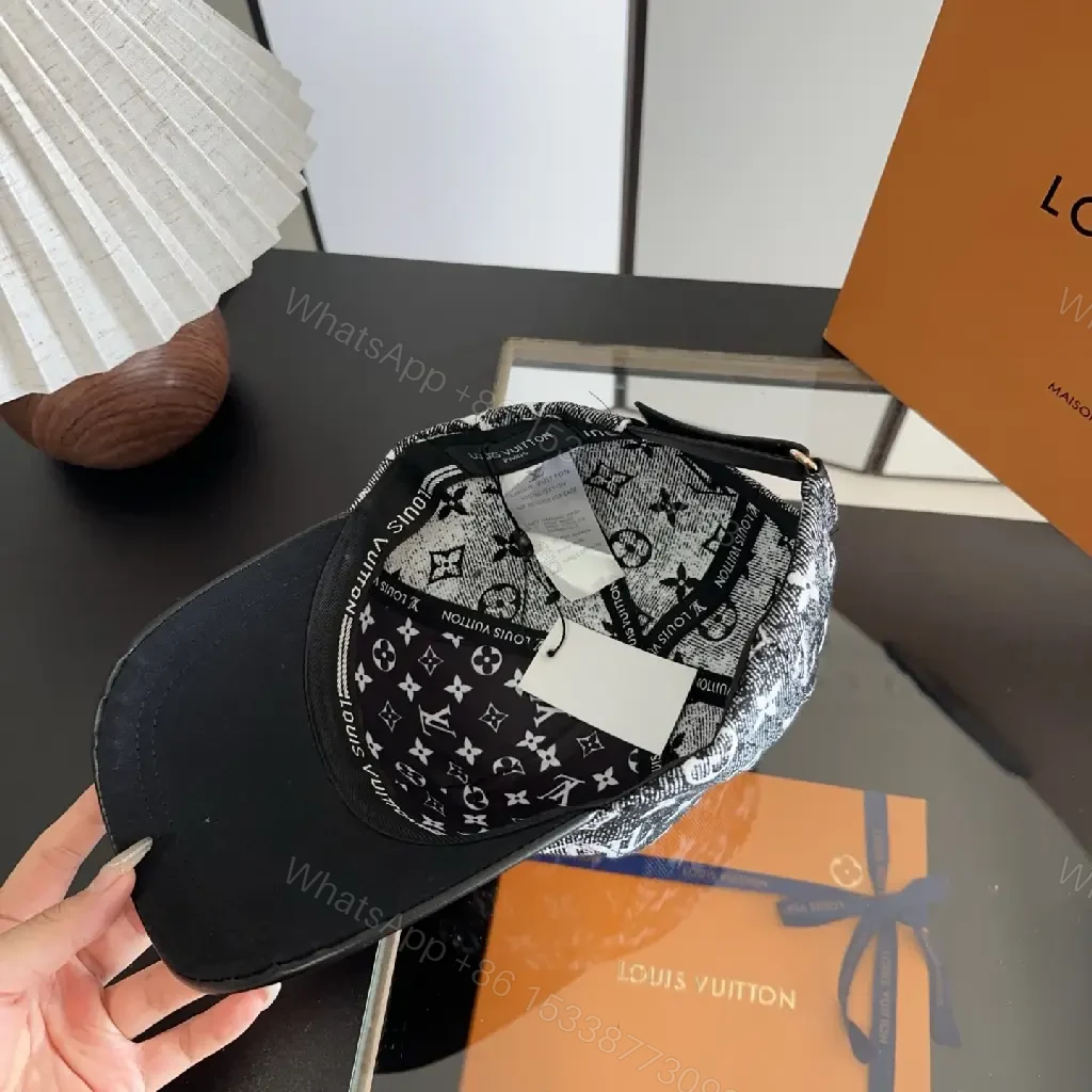 View 6 of Black & White Monogram Cap with Six-Panel Crown and Curved Brim