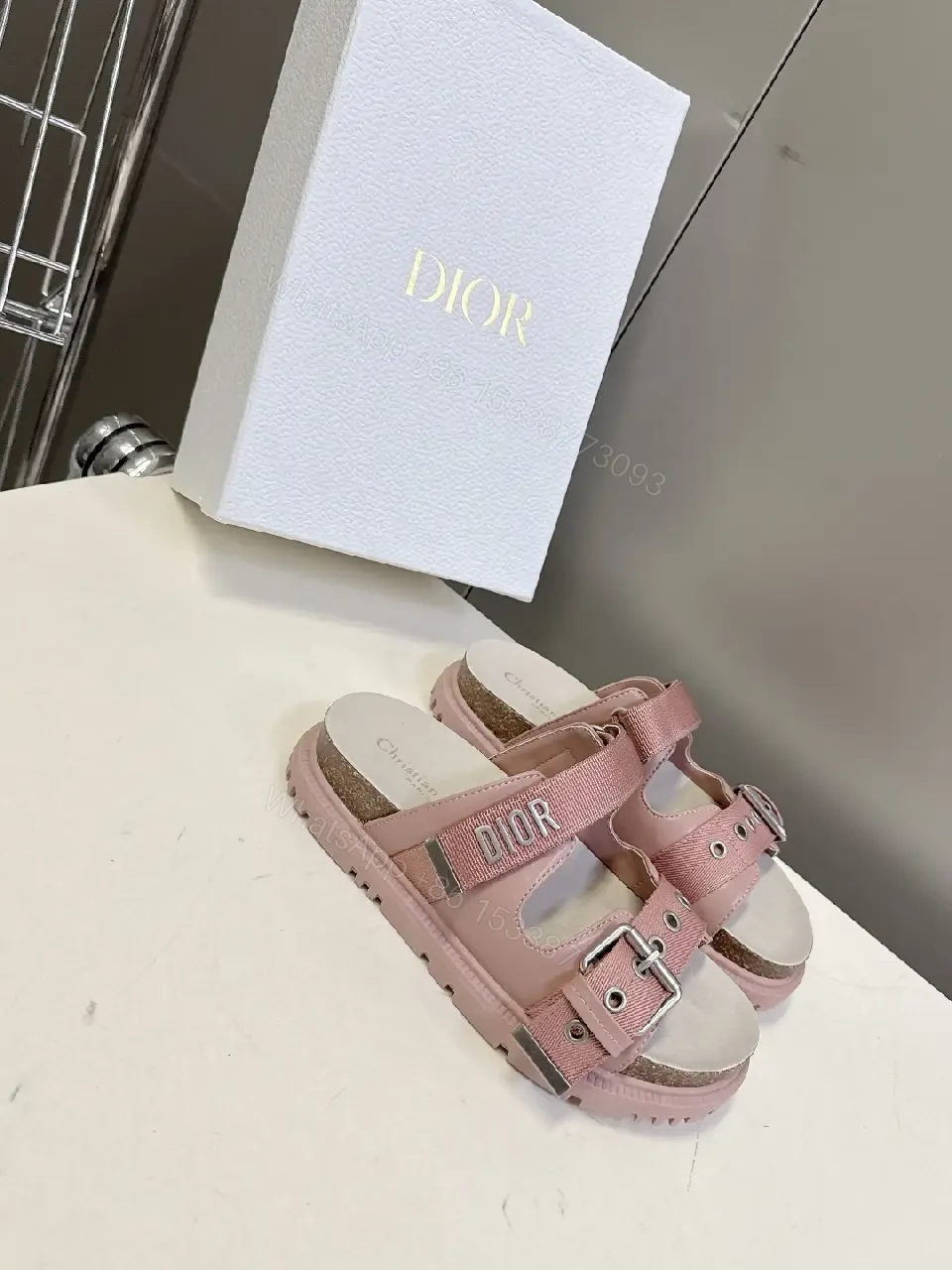 View 6 of Pink Leather Slingback Sandals with Buckle – Dior Style Sandals